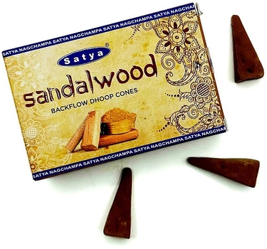 Стелющиеся дымные благовония конусы "Сандаловое дерево" - Satya Sandalwood Backflow Dhoop Cones 10шт (1333889-6331804)