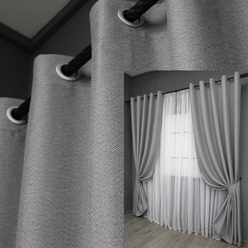 Комплект штор на люверсах VR-Textil Лен-блэкаут 1397ш Серый 150х250см 2 шт (37-0136)