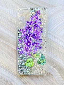 Чехол с плавающими блестками на Samsung Galaxy A34 5G (A346) Серебристый :: Веточка сирени (принт 280)