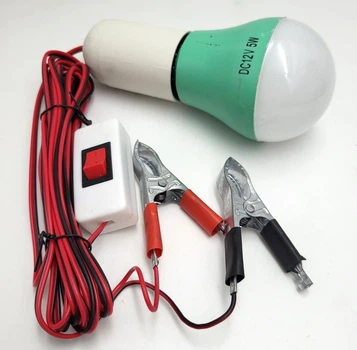 Світлодіодна LED лампа 12V 5W лампочка знімна з патроном E27 кемпінгова на дроті із затискачами (крокодилами) та вимикачем UKC