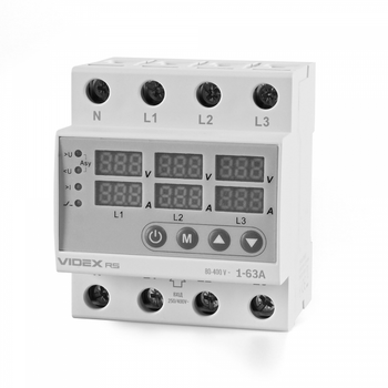 Трифазне реле контролю напруги та току VIDEX RESIST 145-300В 1-63А (VF-RS-3RNT63)