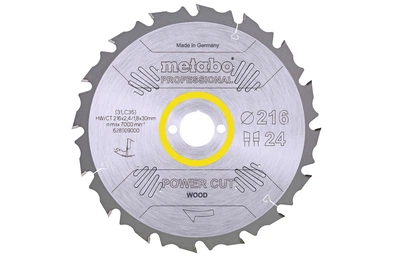 Пилковий диск Metabo Power Cut Wood Professional 216х2,4х30 мм Z24 WZ 5° neg, по дереву (Картон) 628009000 (8469)