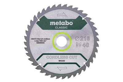 Пильный диск Metabo Cordless Cut Wood Classic 216х1,8х30 мм Z40 WZ 5°, по дереву (Картон) 628065000 (8474)