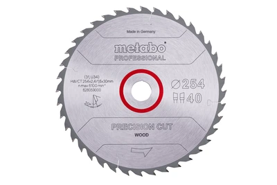 Пилковий диск Metabo Precision Cut Wood Professional 254х2,4х30 мм Z40 WZ 20°, по дереву (Картон) 628059000 (8482)