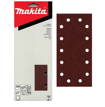 Набір шліфувального паперу на липучці Makita P-43050 (115х229 мм, 14 отворів, К100, 10 шт) шліфпапір шліфлисти з перфорацією (6974)