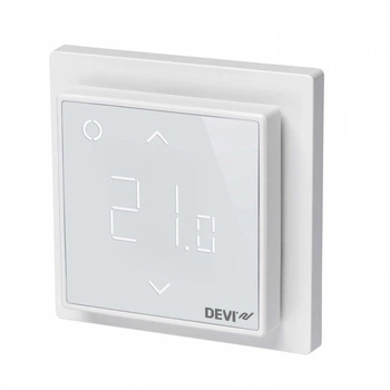 Терморегулятор DEVI интеллектуальный электронный DEVIreg Smart Pure White (+5…+35/+5…+45˚С, 16А) программируемый с сенсорным дисплеем Wi-Fi теплый пол (5297)