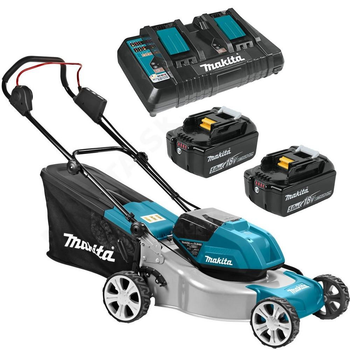 Аккумуляторная газонокосилка Makita DLM460PT2 (36 В, 46 см, 60 л) косилка с травосборником + 2 АКБ и зарядное устройство (4686)