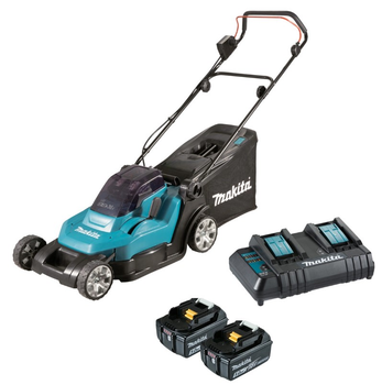 Аккумуляторная газонокосилка Makita DLM432CT2 (36 В, 43 см, 50 л, 5 Ач) косилка + 2 АКБ BL1850B и зарядное устройство DC18SH (7194)