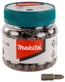 Набор бит насадок Makita B-42547 (PZ2, 25 мм, 100 шт) Pozidrive биты с шестигранным хвостовиком (7663)