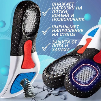 Спортивные стельки с амортизирующей пяткой стельки с поддержкой свода стопы для длительной ходьбы и спорта 39-46 EVA Черные