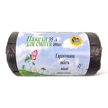 Пакети для сміття, 35 л, 100 шт, чорний, Власне виробництво, HD поліетилен, для дому, кухні, офісу