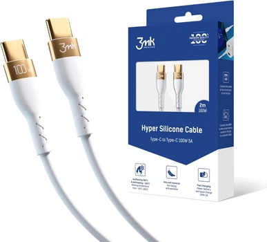 Кабель 3MK Hyper Silicone | Type-C to Type-C | 100 Вт | 2 м | White (5903108464598)