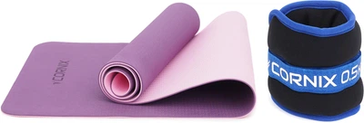 Набор Коврик спортивный Cornix TPE 183 x 61 x 0.6 см для йоги и фитнеса XR-0007 Plum/Rose + Утяжелители-манжеты Cornix для ног и рук 2 x 0.5 кг Черно-синие (XR-0172)