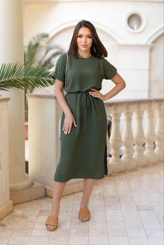 Женское летнее платье миди со шнурком Fashion 46/48 хаки