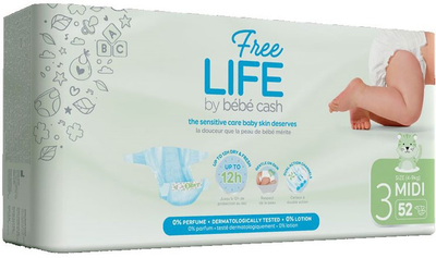 Pieluszki Freelife Bebe Cash Nappy Rozmiar 3 4-9 kg 52 szt (5411416028864)