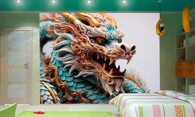 3D Фото Обои PHOTODECOR "Голубой дракон" 1 кв.м.