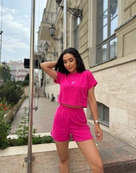 Жіночий літній костюм шорти і футболка Fashion 50/52 малиновий