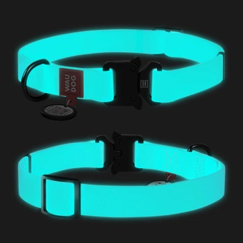 Ошейник для собак средних пород WAUDOG Waterproof, ментоловый, свето-накопительный (светится в темноте) Collartex, QR-паспорт, металлическая пряжка-фастекс, ширина 20 мм, длина 28–40 см, размер M, арт. 2787