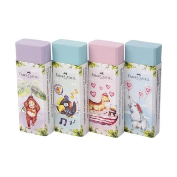 Гумка вінілова Faber-Castell Pastel Happy Jungle, пастельні кольори у картонному футлярі