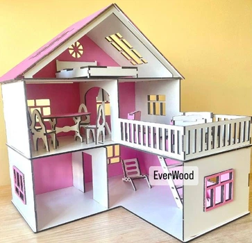 Ляльковий будиночок з меблями рожевий EverWood дерев'яний 32х32х35 см