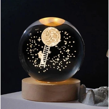 3D-нічник кришталева куля Crystal Ball "Висадка космонавта на Місяць" з RGB підсвіткою