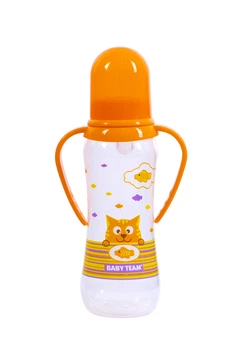 Бутылочка для кормления с силиконовой соской и ручками 0+ Baby team 250 мл Оранжевый