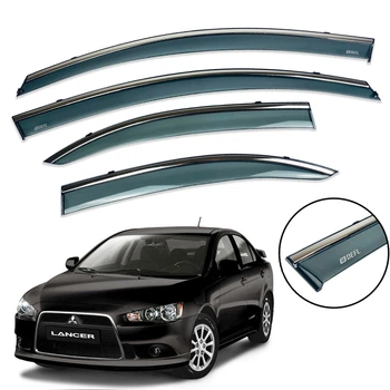 Дефлекторы окон (ветровики) DEFL для Mitsubishi Lancer 10 2007+ с хром полоской накладные 4 шт.