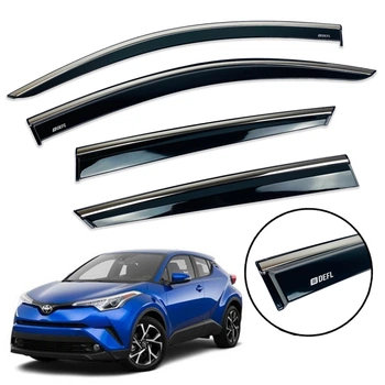 Дефлекторы окон (ветровики) DEFL для Toyota C-HR 2016+ 5D с хром полоской накладные 4 шт.