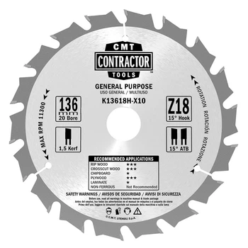 Дисковая пила D136 d20 Z18 по дереву CMT K13618H-X10