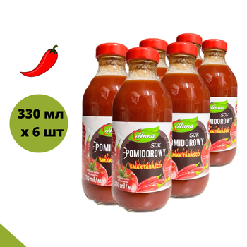 Сок томатный острый табаско (упаковка 6 шт) 0,33 л х 6 шт Anna (J-A-Tom-0.33-pack6)