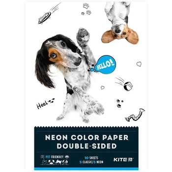 Папір кольоровий двосторонній Kite Dogs А4 10 л/5 неон+5 звич. (k22-288)