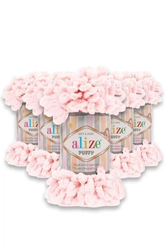 Набір Alize Puffy № 639 Світло-рожевий (5шт/уп) плюшева пряжа з готовими петлями для в'язання руками пледа іграшок та балаклави, Алізе Пуфі,Алізе Пуффі, Ализе Пуффи,Ализе Пуфи нитки з петельками для плетіння пальцями без спиць