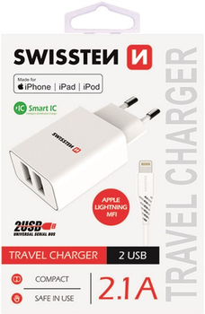 Ładowarka Swissten Smart IC 10W 2 x USB-A + kabel Lightning Mfi White (22055000)