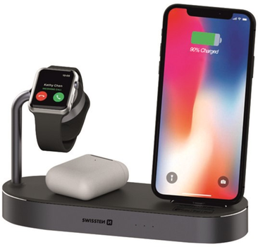 Bezprzewodowa stacja ładowania Swissten 4 in 1 Wireless Docking Station USB-C Black (22055600)