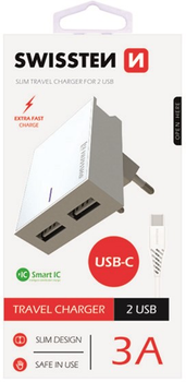 Зарядний пристрій Swissten USB-A + кабель USB-C 15W Grey (22031000)