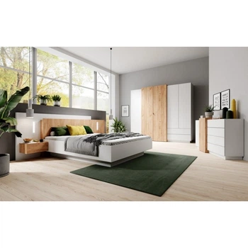 Спальный гарнитур 3D (Cube) - 1 Perfect Home Белый + Дуб крафт золотой (кровать 160x200 с тумбами/шкаф 4D2S/230)