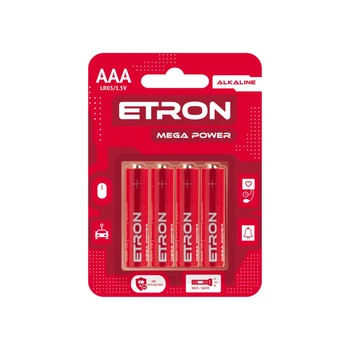 Батарейки ETRON Mega Power AAA LR03 1.5V 4 шт — алкалиновые мизинчиковые батарейки для пультов, игрушек, часов и бытовой электроники