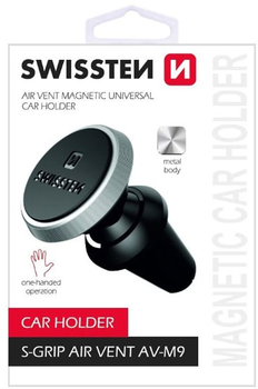 Uchwyt samochodowy na telefon Swissten Magnetic S-Grip AV-M9 Czarno-srebrny (65010424)