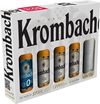 Подарочный набор пива Krombacher 0.33 л х 4 шт + бокал (4008287932676)