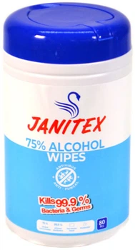 Вологі серветки Janitex з вмістом спирту 75 % 80 шт в банці (860004431466)