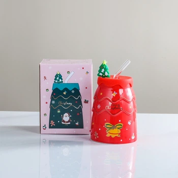 Стакан с трубочкой новогодний Merry Christmas 13328 400 мл красный 4625590