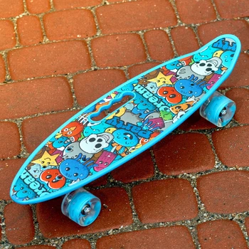 Скейт Пенни борд Skate со светящимися колесами ,алюминиевая подвеска не скользящая поверхность Голубой 4567091
