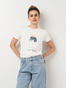 Футболка бавовняна жіноча Polo Ralph Lauren 11351.2 M Молочна з принтом