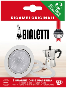 Набір Bialetti Ущільнювач 3 шт + ситофільтр для гейзерних кавоварок на 12 кружок (1003000592)