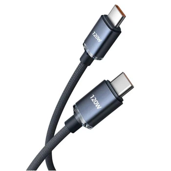 Кабель USB Type C до USB C потужністю 120 Вт та струмом 6 А в тканинному оплетенні для швидкого заряджання, чорний (87234956)
