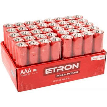 Батарейки ETRON Mega Power AAA (LR03) 40 шт. в упаковці — потужні алкалинові батарейки підвищеної ємності, вигідно оптом