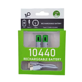 Аккумулятор 10440 3.7V с разъемом TYPE-C 750 mАh цена за блистер - 2 штуки + кабель TYPE-C