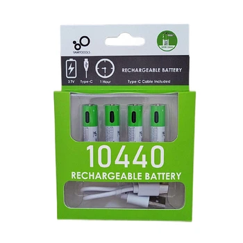 Аккумулятор 10440 3.7V с разъемом TYPE-C 750 mwh цена за блистер - 4 штуки + кабель TYPE-C