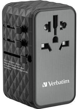 Універсальний туристичний адаптер Verbatim World-to-World UTA-06 2 x USB-C PD QC 4+ 2 x USB-A QC 3.0 100Вт Чорний (0023942321217)