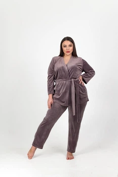 Пижама женская велюровая для дома халат с брюками N.EL 1597-53k 3XL Мокко